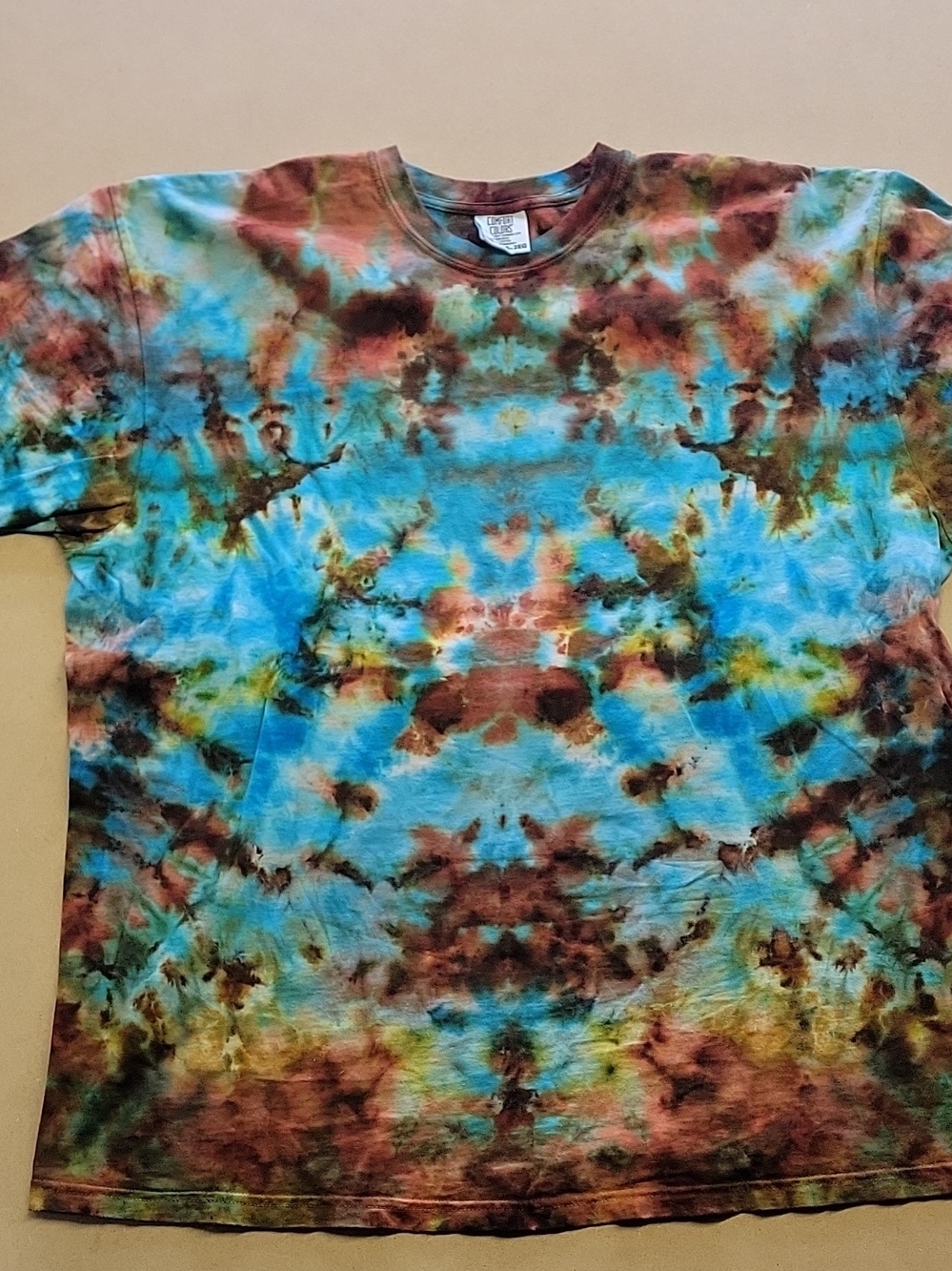 Comfort Colors Tie-Dye Ice-Dye Short Sleeve T-Shirt - Blue & Brown XXL